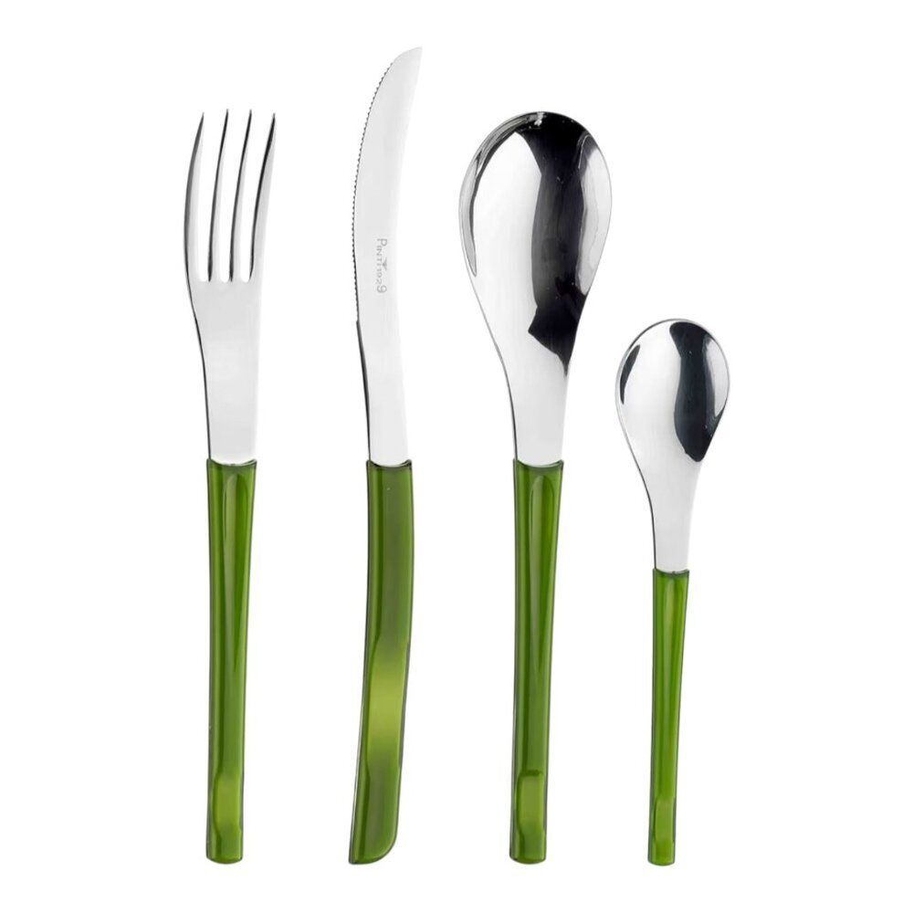 24 Piece PINTI 1929 Flatware Set Italy Green Handles SS Pintinox Movie Series